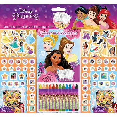 Samolepkový set s maľovankami a voskovkami 500 ks Disney Princezné