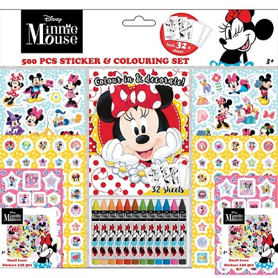 Samolepkový set s maľovankami a voskovkami 500 ks Minnie
