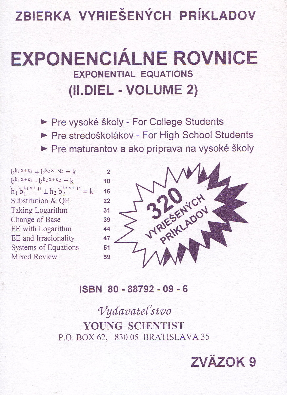 Exponenciálne rovnice, II. diel - 320 vyriešených príkladov